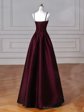 A-Line Satin Burgundy Long Prom Dress, Burgundy Long Formal Dress